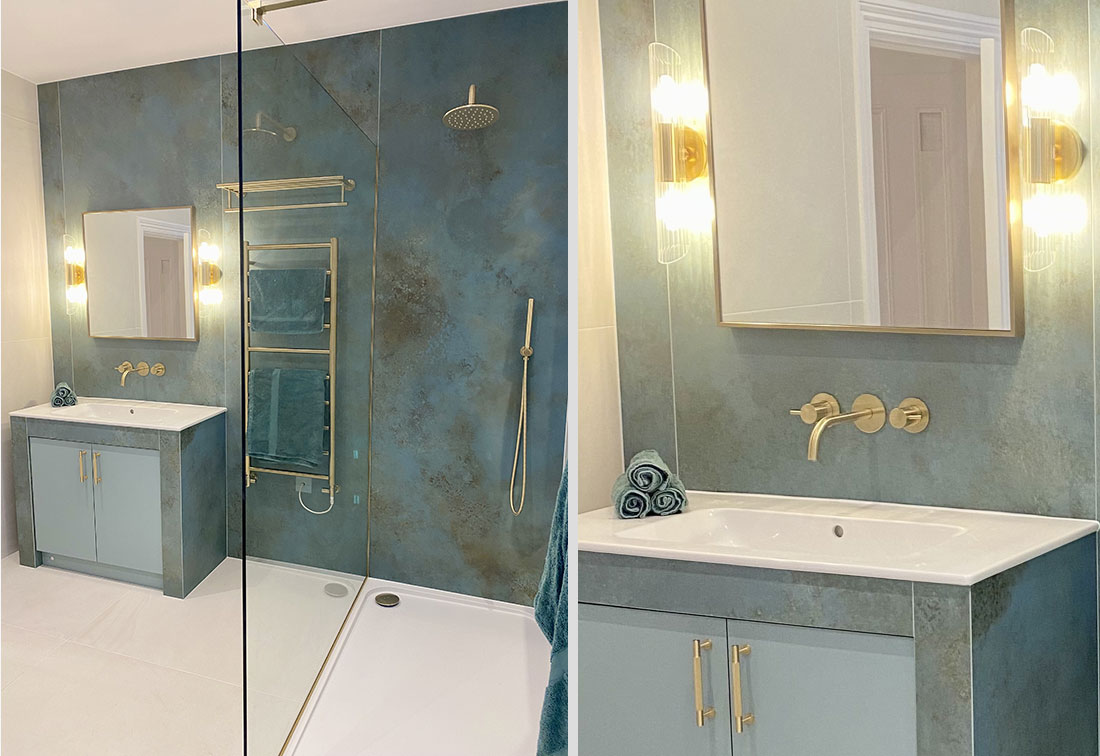 Turquoise and gold luxury bathroom interior design in Richmond, West London