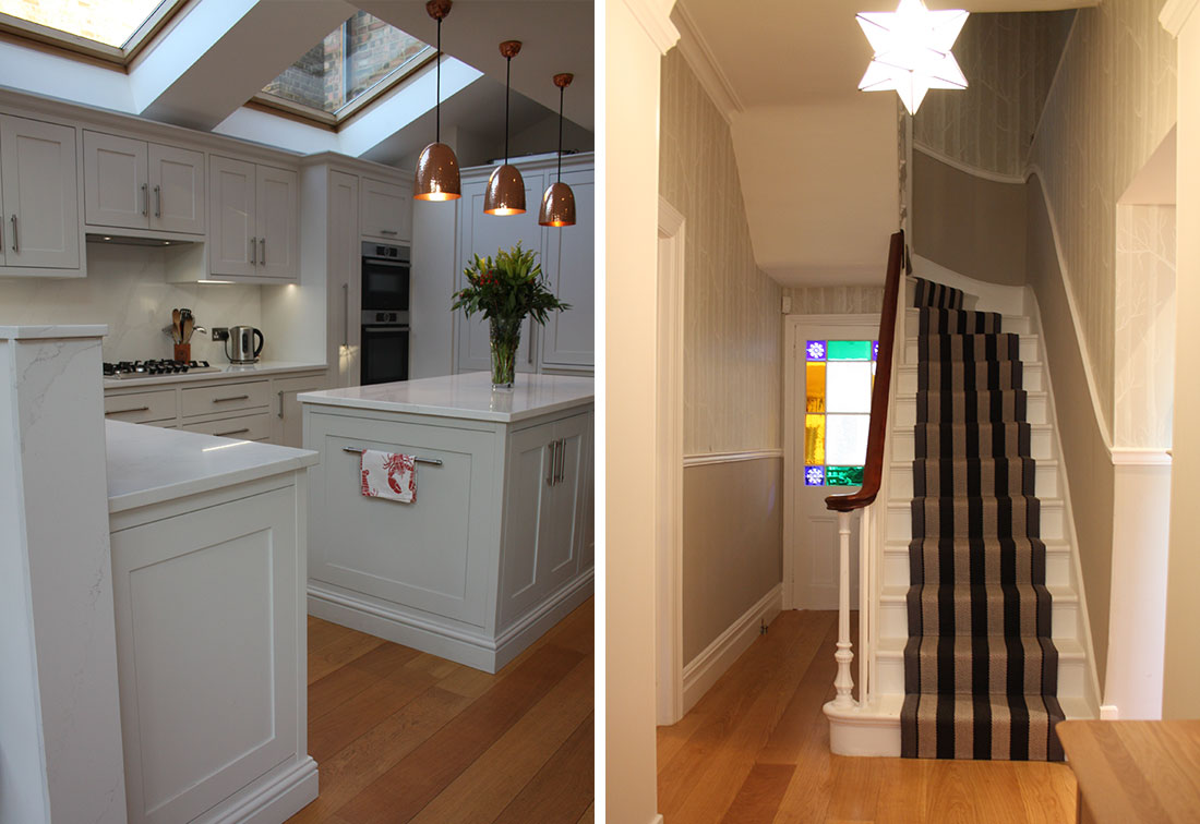 Bespoke interior design of a kitchen and hallway in Wandsworth London by interior designer Suzi Searle